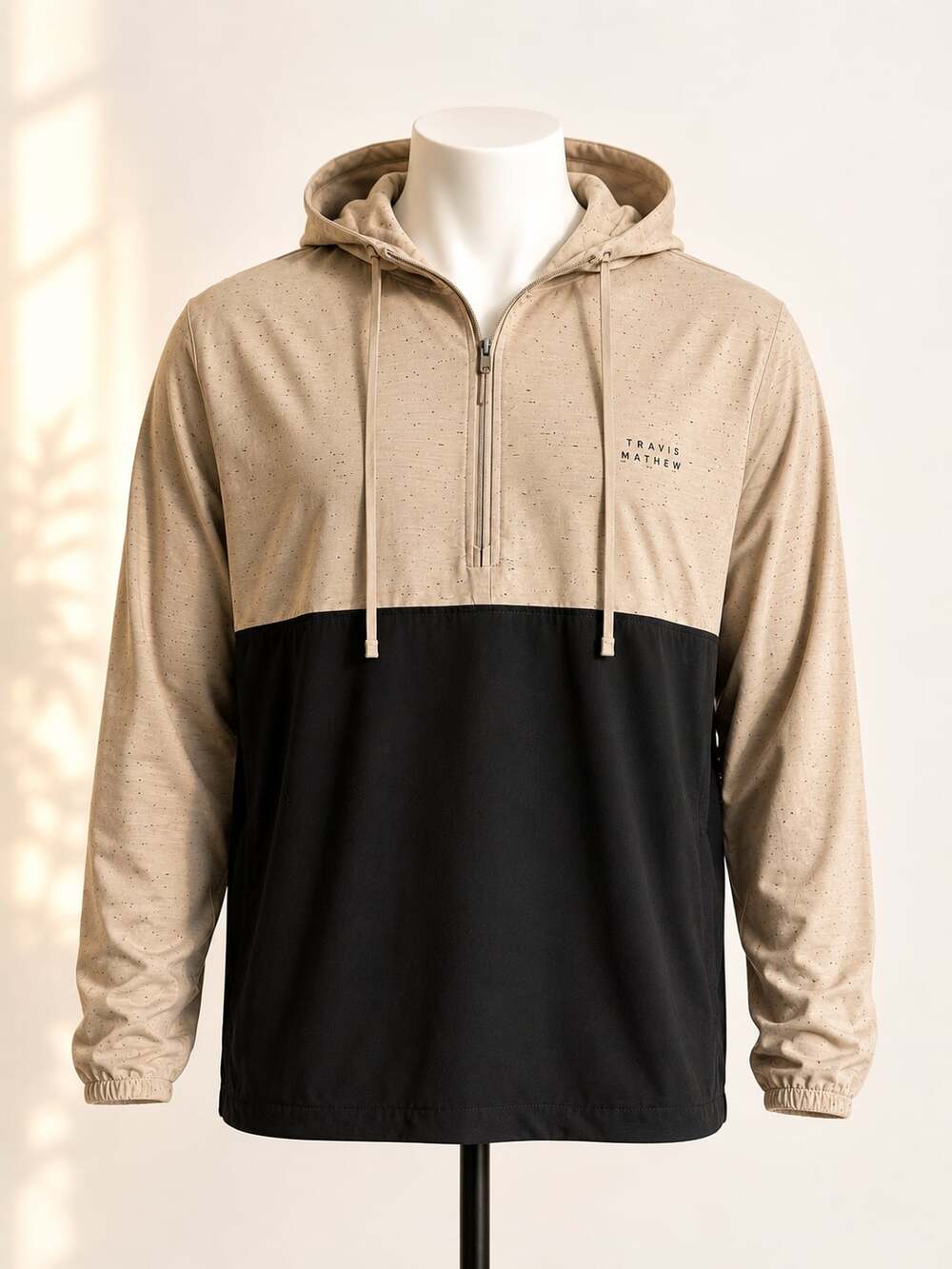 TravisMathew Rocky Shore Quarter Zip Hoodie XXL Golf Pullover Oxford Tan Black